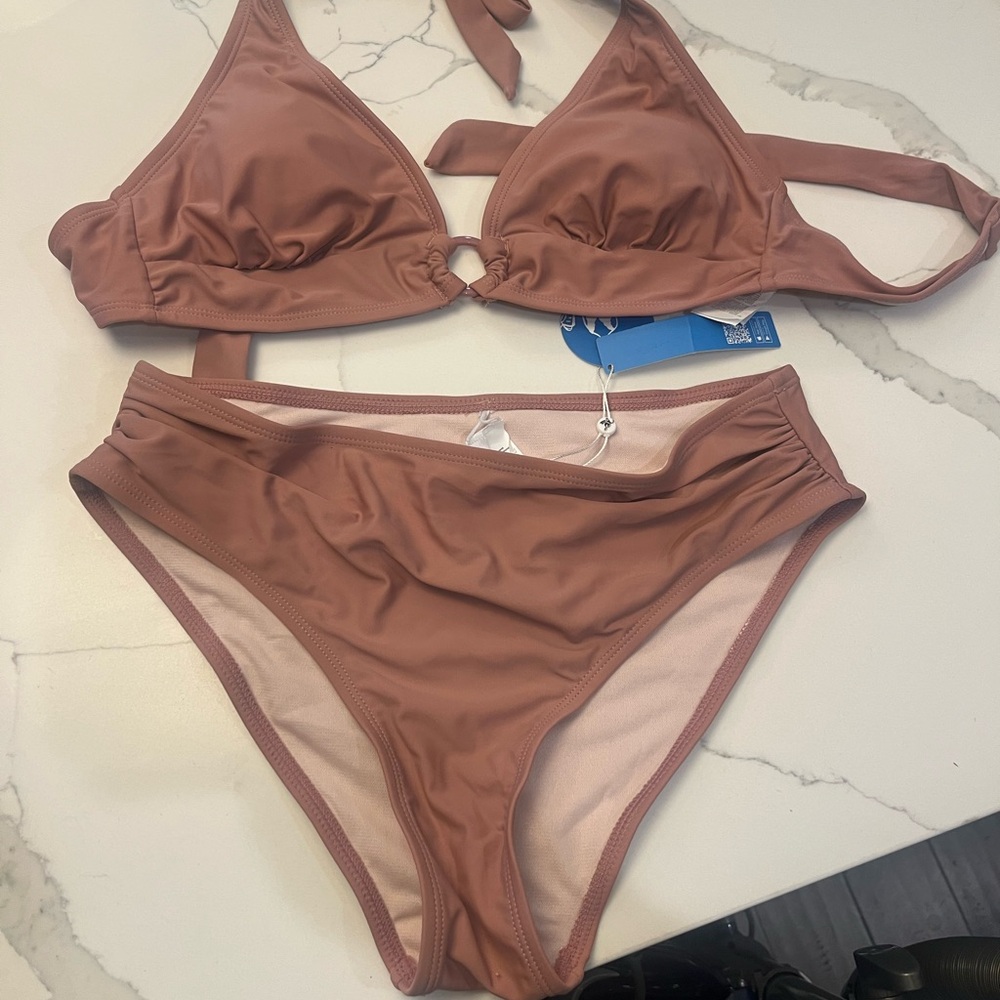 Tan Triangle Bikini Set with Adjustable Straps
